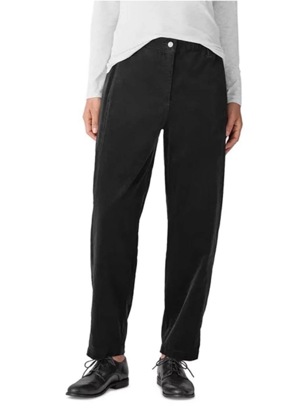Eileen Fisher Organic Cotton Stretch Corduroy Lantern Pant in Black Sz M